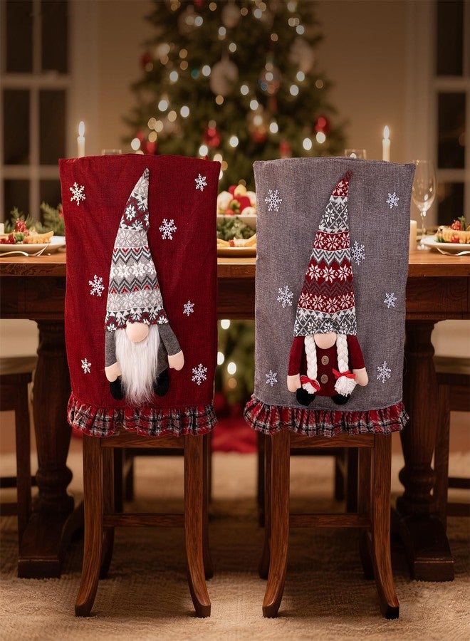 EXP VISION أغطية كراسي غنوم من إكسب فيجن، عبوة من قطعتين، ديكور كرسي عيد الميلاد قابل للتمدد مع أغطية كراسي تومتي غنومز حمراء ورمادية اللون، أغطية سانتا كلوز لغرفة الطعام والمكتب وحفلات أعياد الميلاد (أقزام تومتي ثلاثية الأبعاد) - Image 1